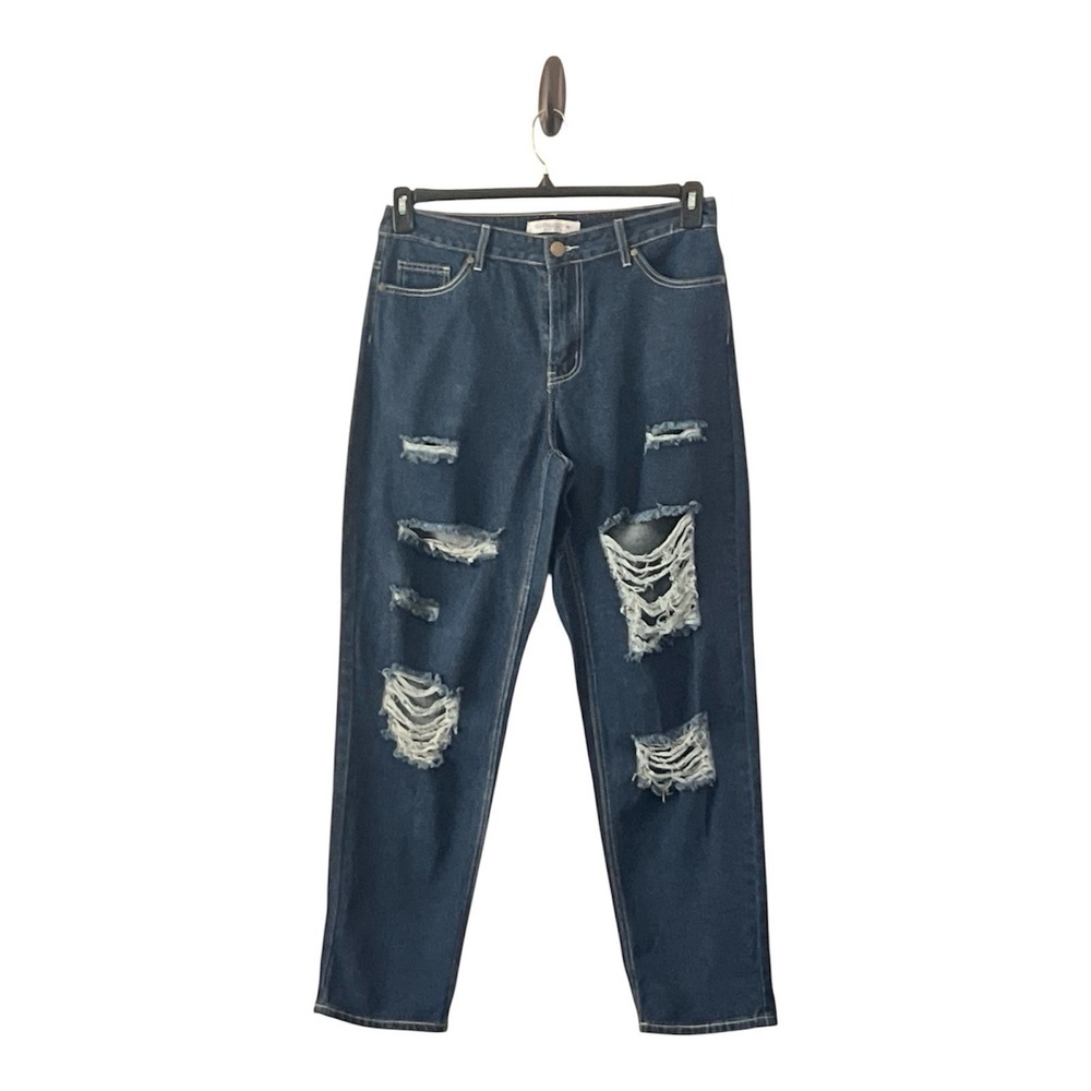 Curvy Girl By Ashley Stewart Ripped Dark Blue Denim Jeans Pants Size 34/42